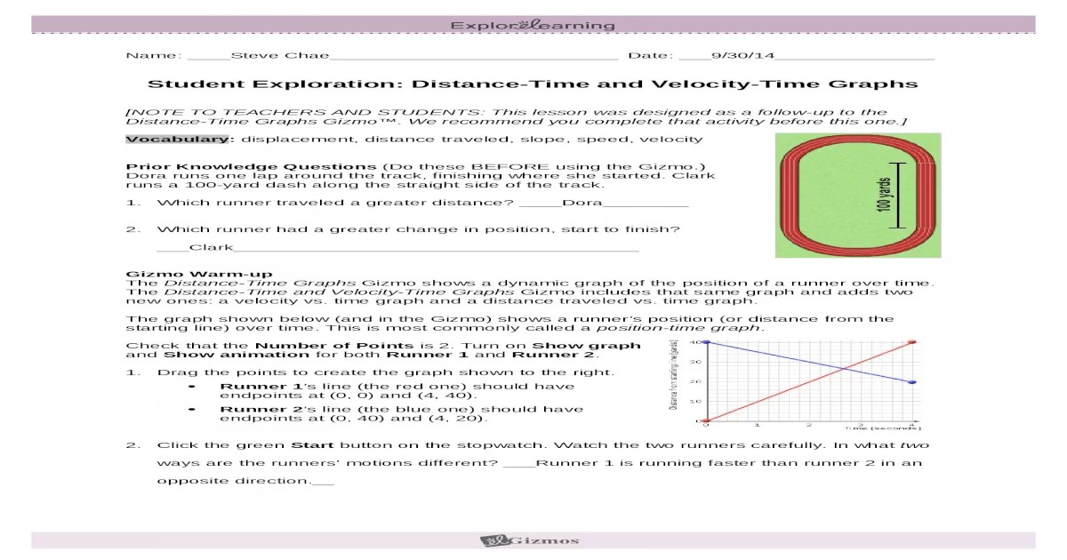 Distance time graphs gizmo answer key